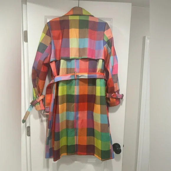 NWOT Multicolor Checkered Trench Coat - Picture 8 of 8